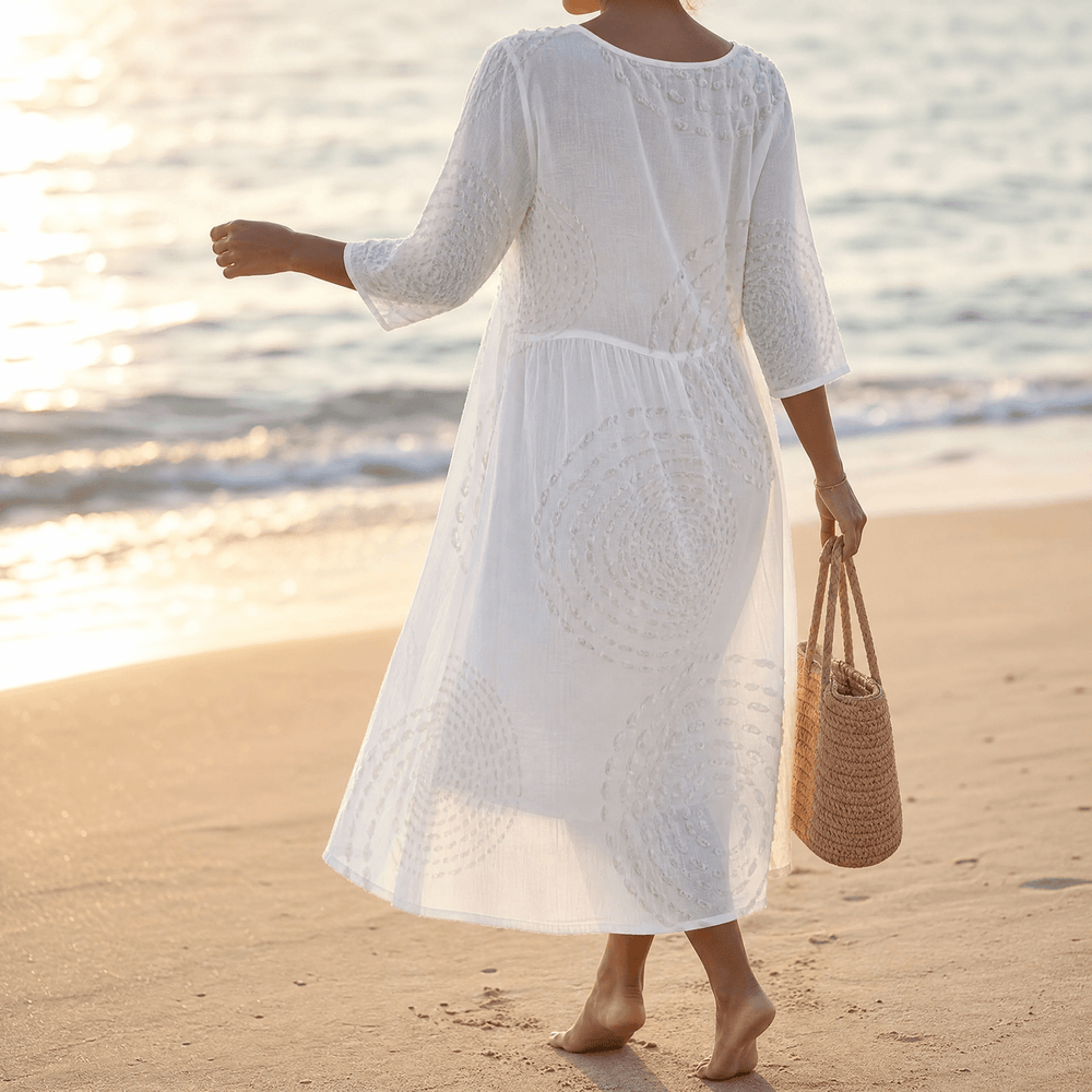 Tessara – Embossed Texture Midi Dress for Women