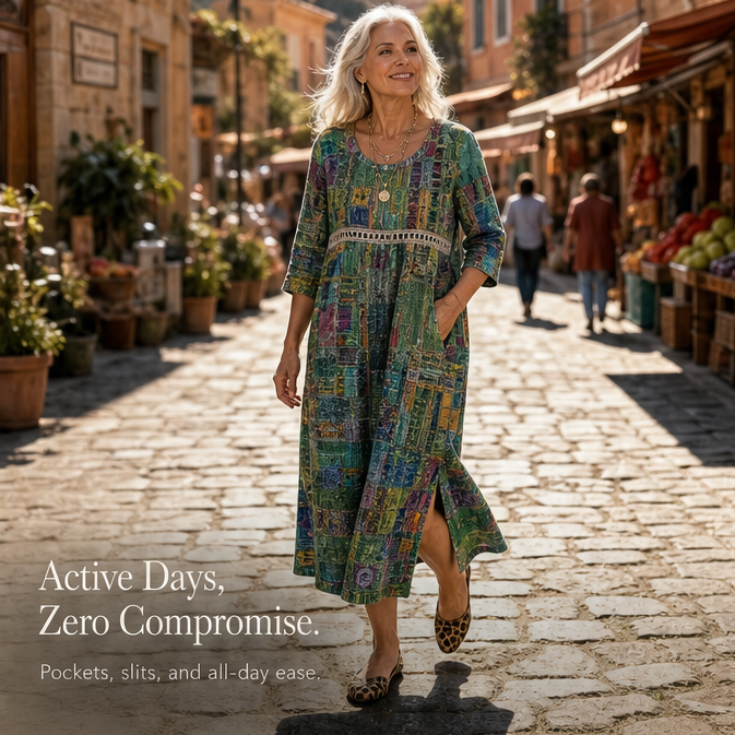 Tessara – Women's Painterly Patchwork Midi Dress