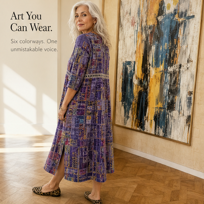 Tessara – Women's Painterly Patchwork Midi Dress