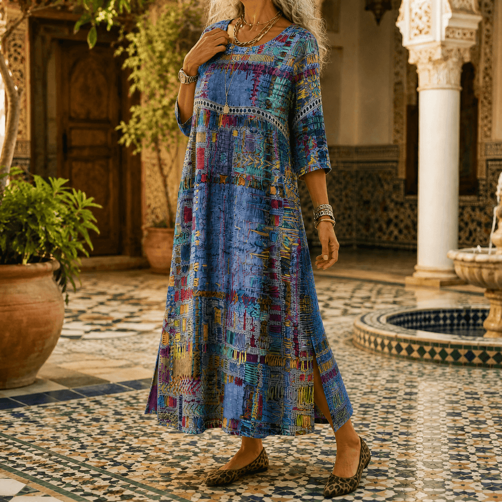 Tessara – Women's Painterly Patchwork Midi Dress