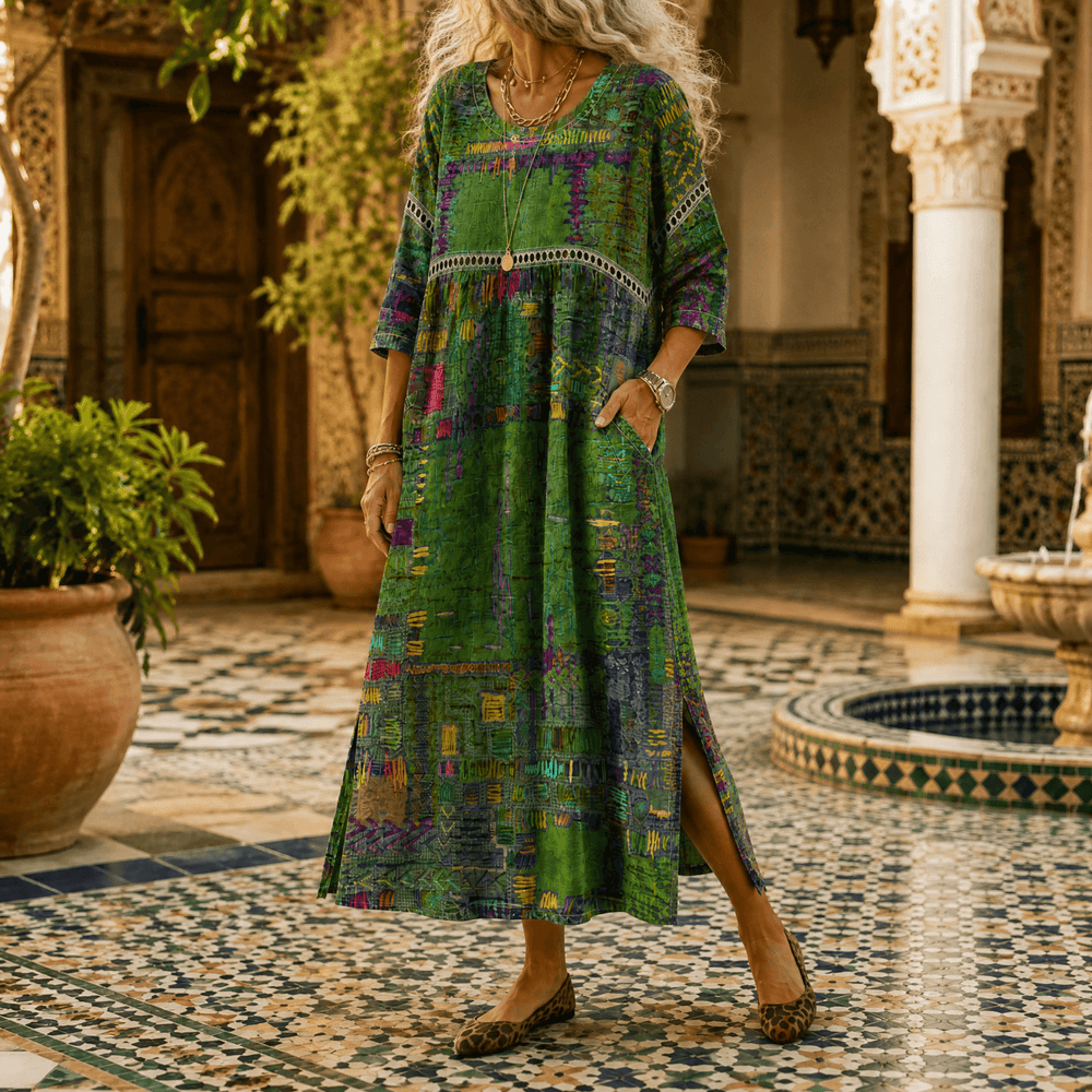 Tessara – Women's Painterly Patchwork Midi Dress