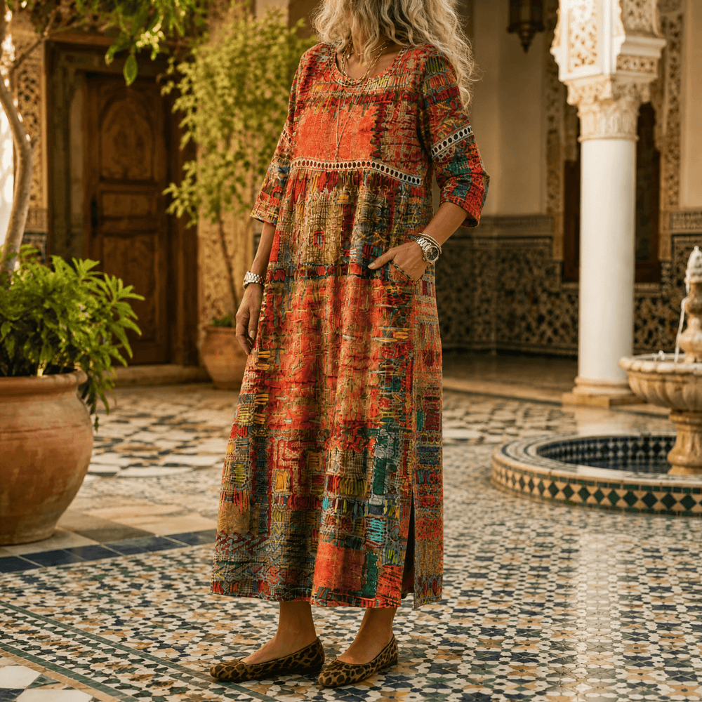 Tessara – Women's Painterly Patchwork Midi Dress