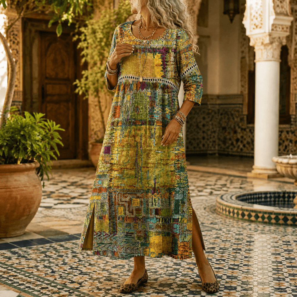 Tessara – Women's Painterly Patchwork Midi Dress