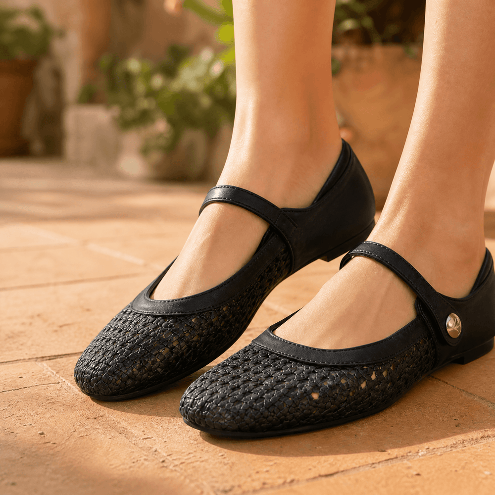 Tessara - Women's Woven Square Toe Mary Jane Flats