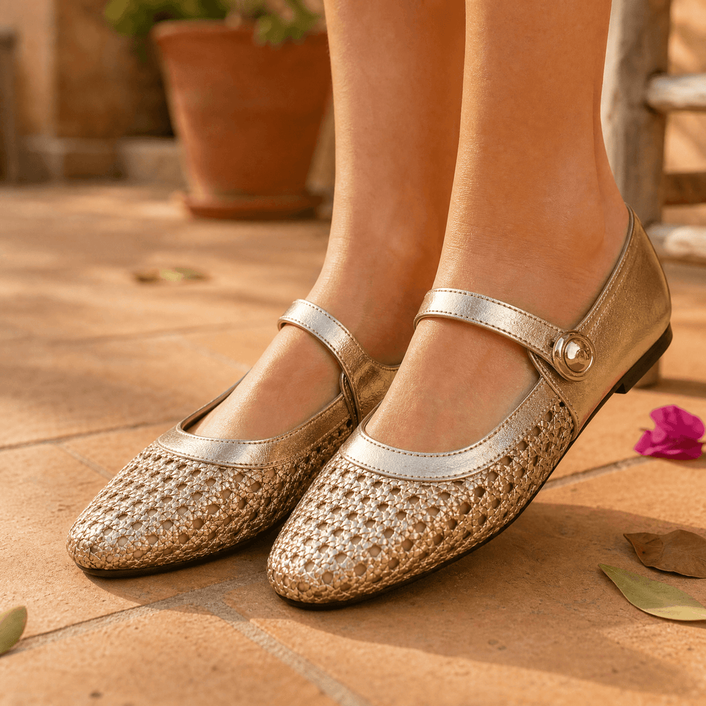 Tessara - Women's Woven Square Toe Mary Jane Flats
