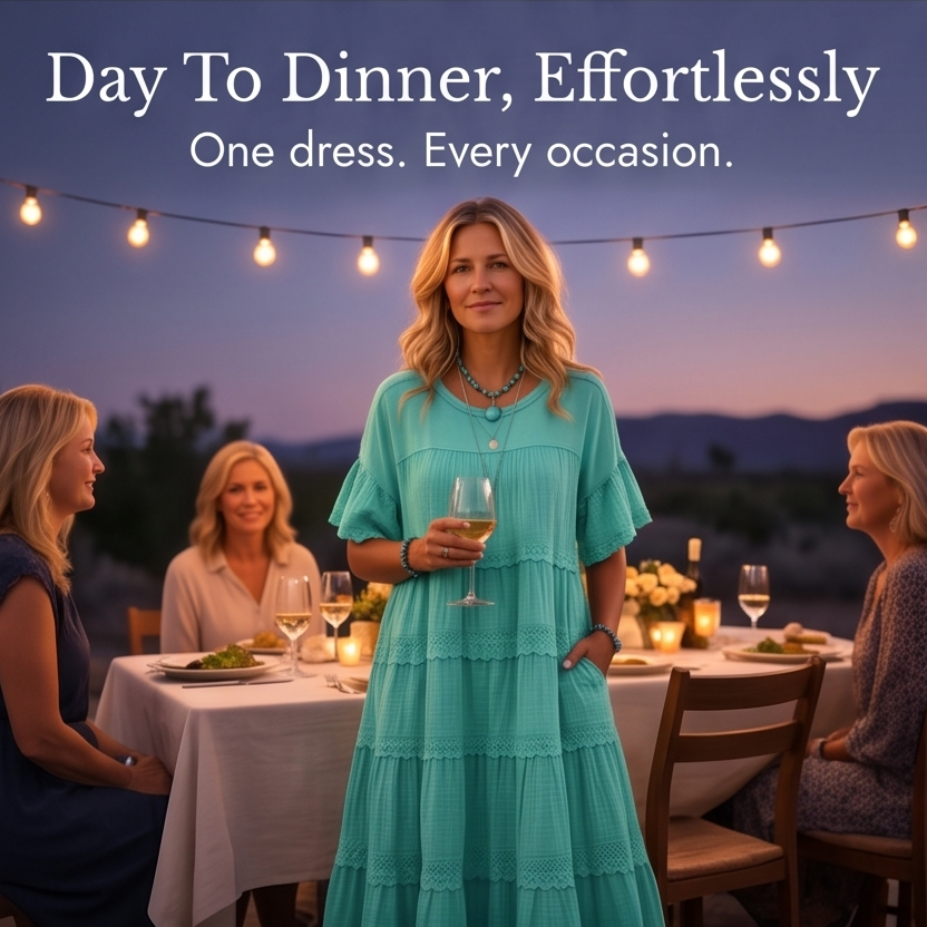 Sundara – Women's Tiered Lace Midi Dress with Hidden Pockets