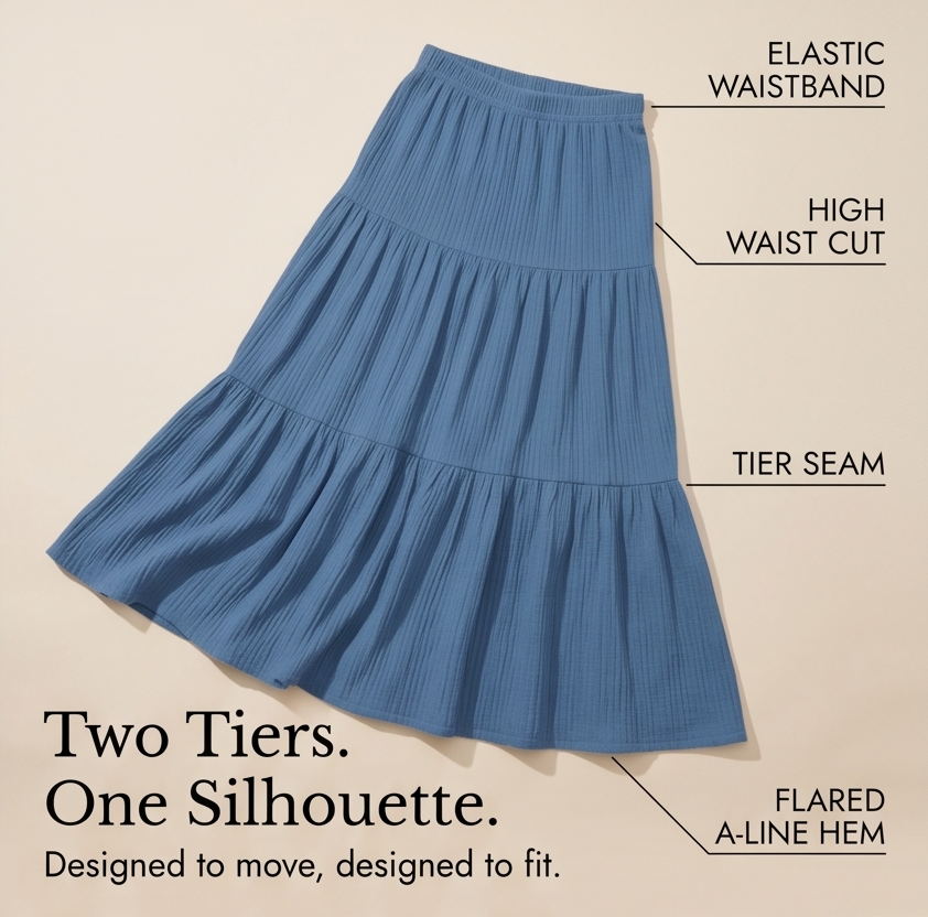 Solavie – Tiered Maxi Skirt and Cami Matching Set