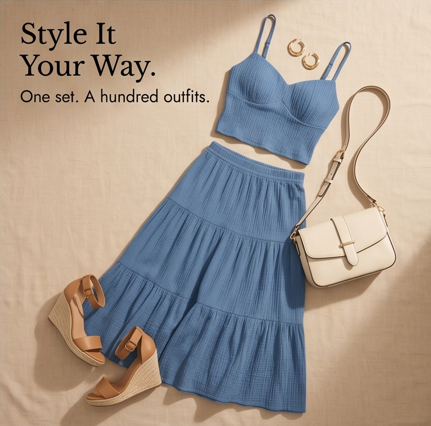 Solavie – Tiered Maxi Skirt and Cami Matching Set