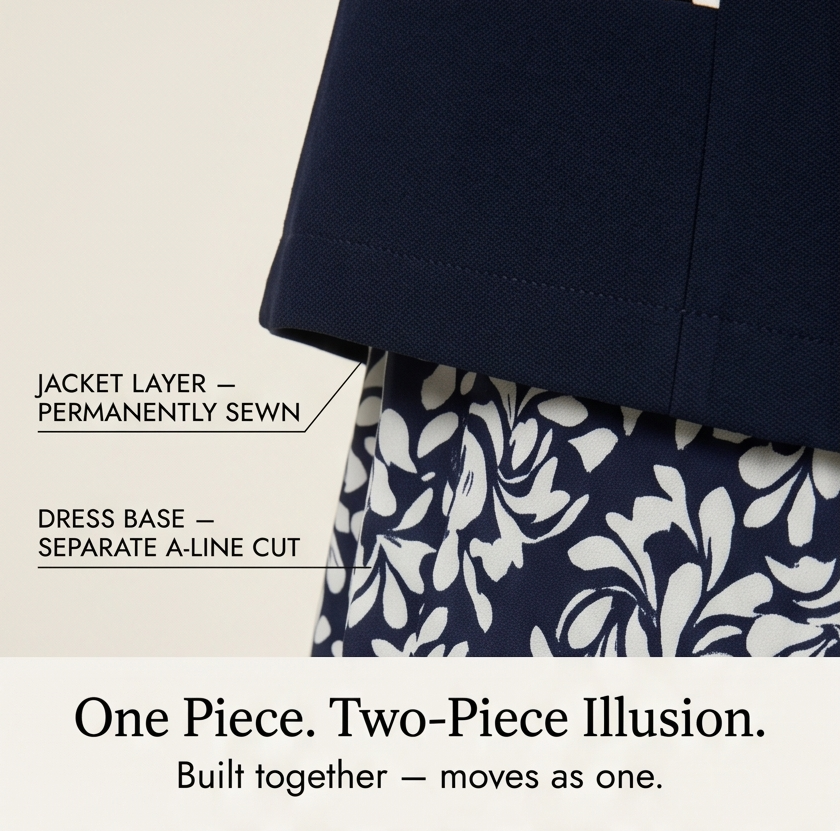 Maelyn – Women's Elegant Navy Floral Dress with Built-In Jacket