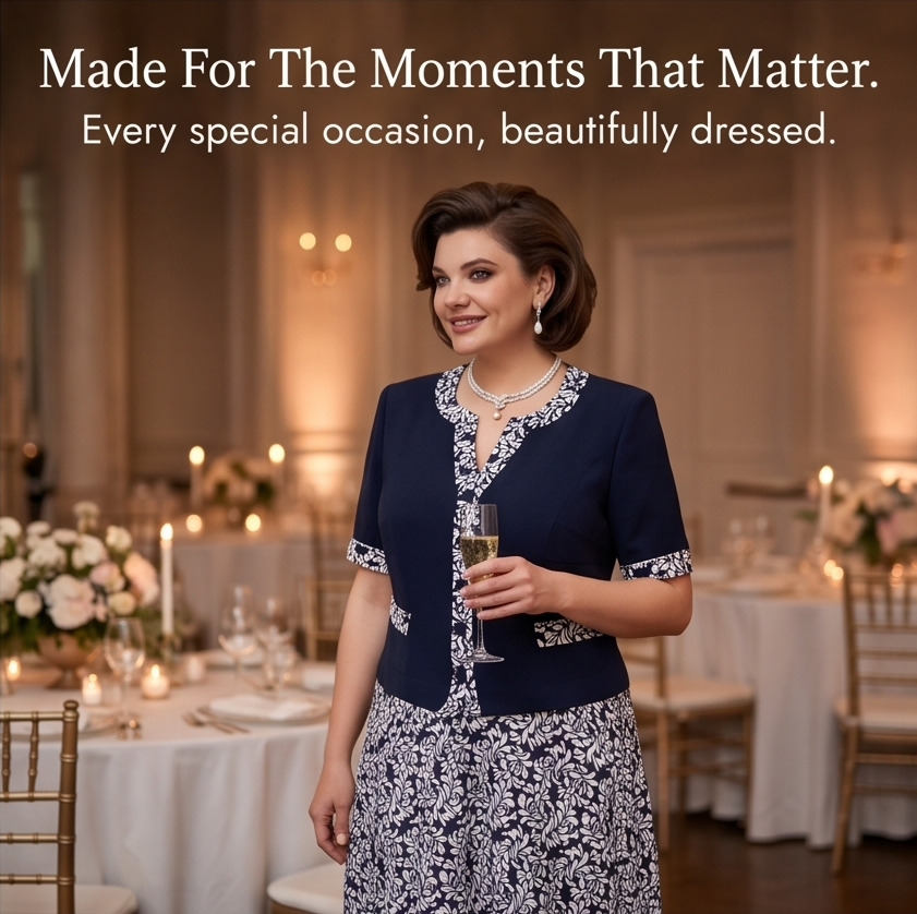 Maelyn – Women's Elegant Navy Floral Dress with Built-In Jacket