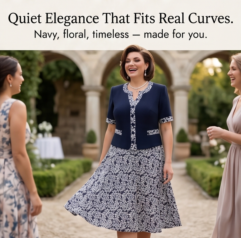 Maelyn – Women's Elegant Navy Floral Dress with Built-In Jacket