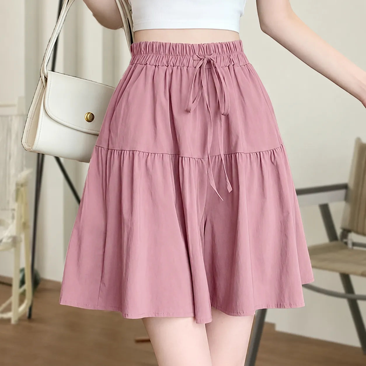 Sundara – Tiered Culotte Skirt with Hidden Shorts, High Waist Drawstring