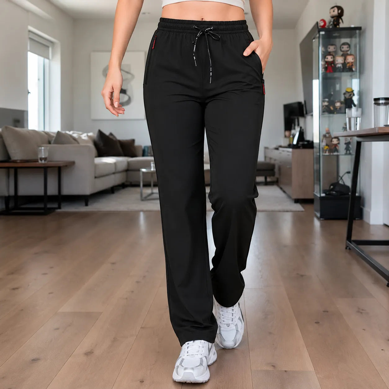 Aerelle – Women's Lightweight High Waist Pants with Zip Pockets