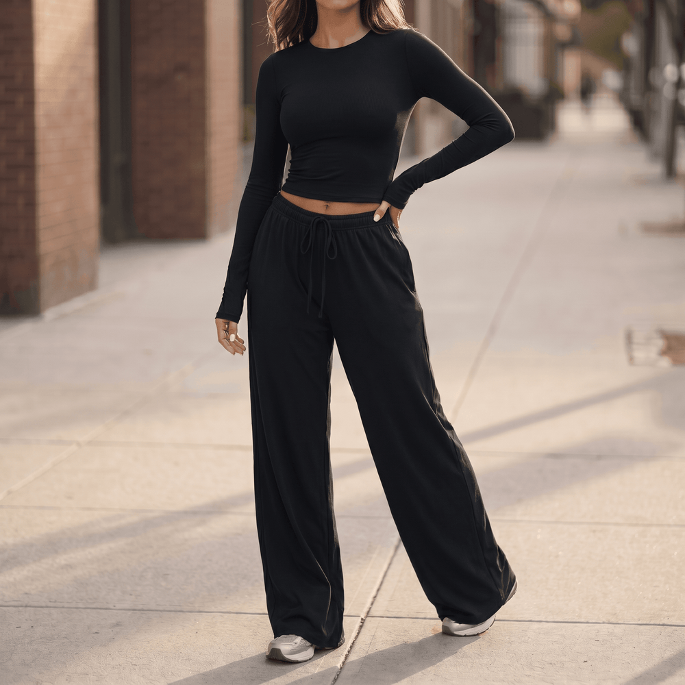 Velaire – Soft Crop Top and Wide Leg Pants Set