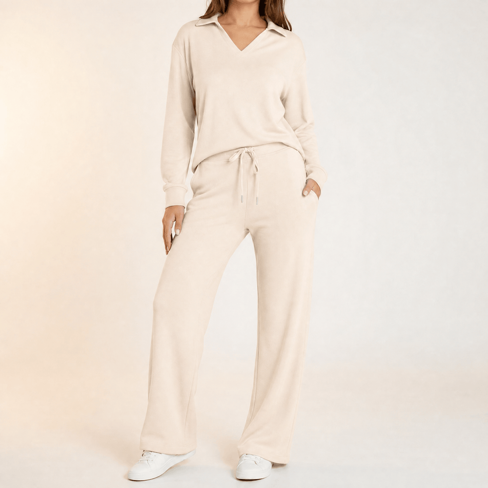 Velaire – V Neck Blouse and Wide Leg Pants Set
