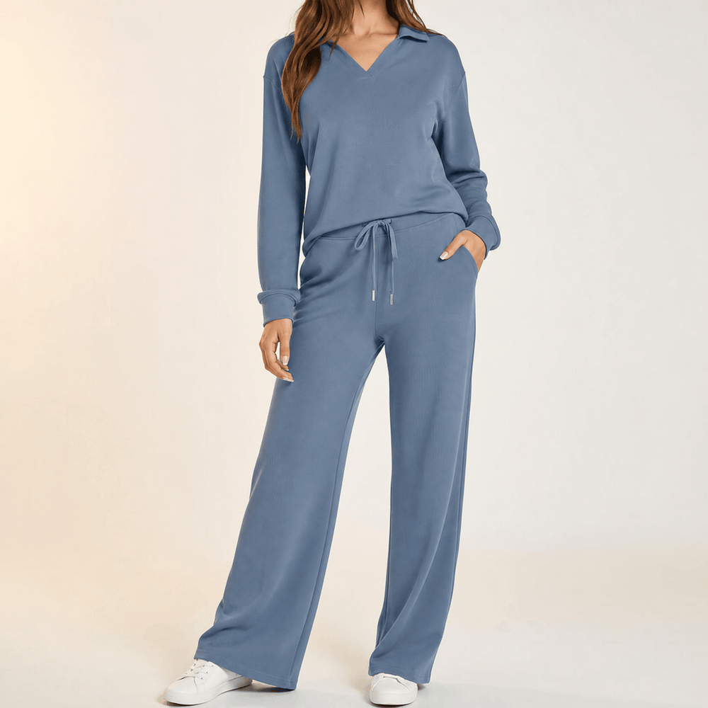 Velaire – V Neck Blouse and Wide Leg Pants Set