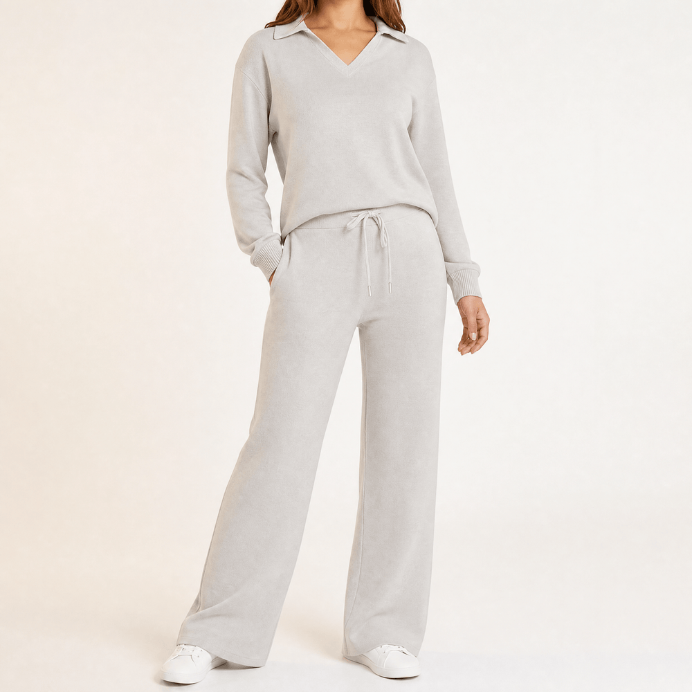 Velaire – V Neck Blouse and Wide Leg Pants Set