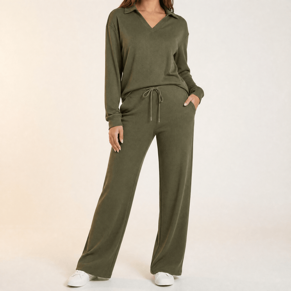 Velaire – V Neck Blouse and Wide Leg Pants Set