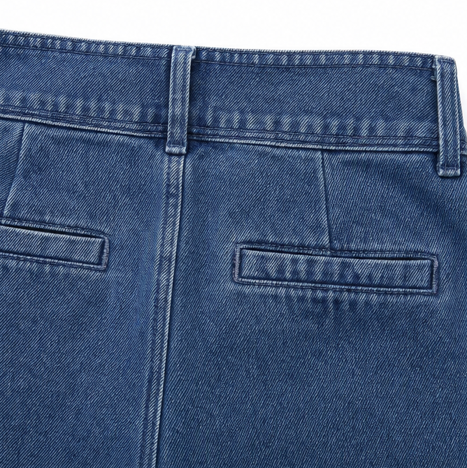 Velara – Asymmetric Wrap-Front Knee-Length Denim Look Bermuda Shorts