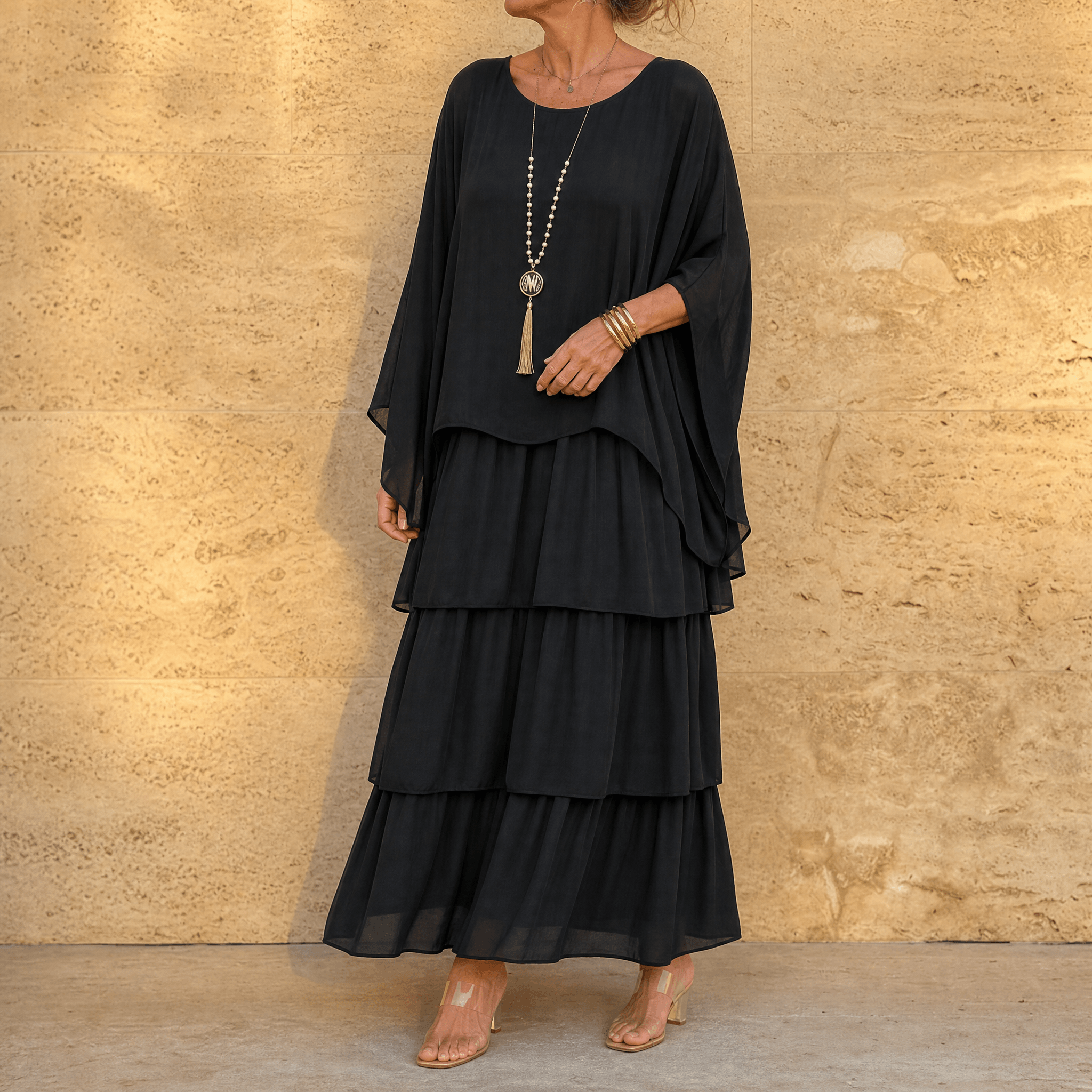Velara – Women's Flowing Tiered Chiffon Maxi Dress