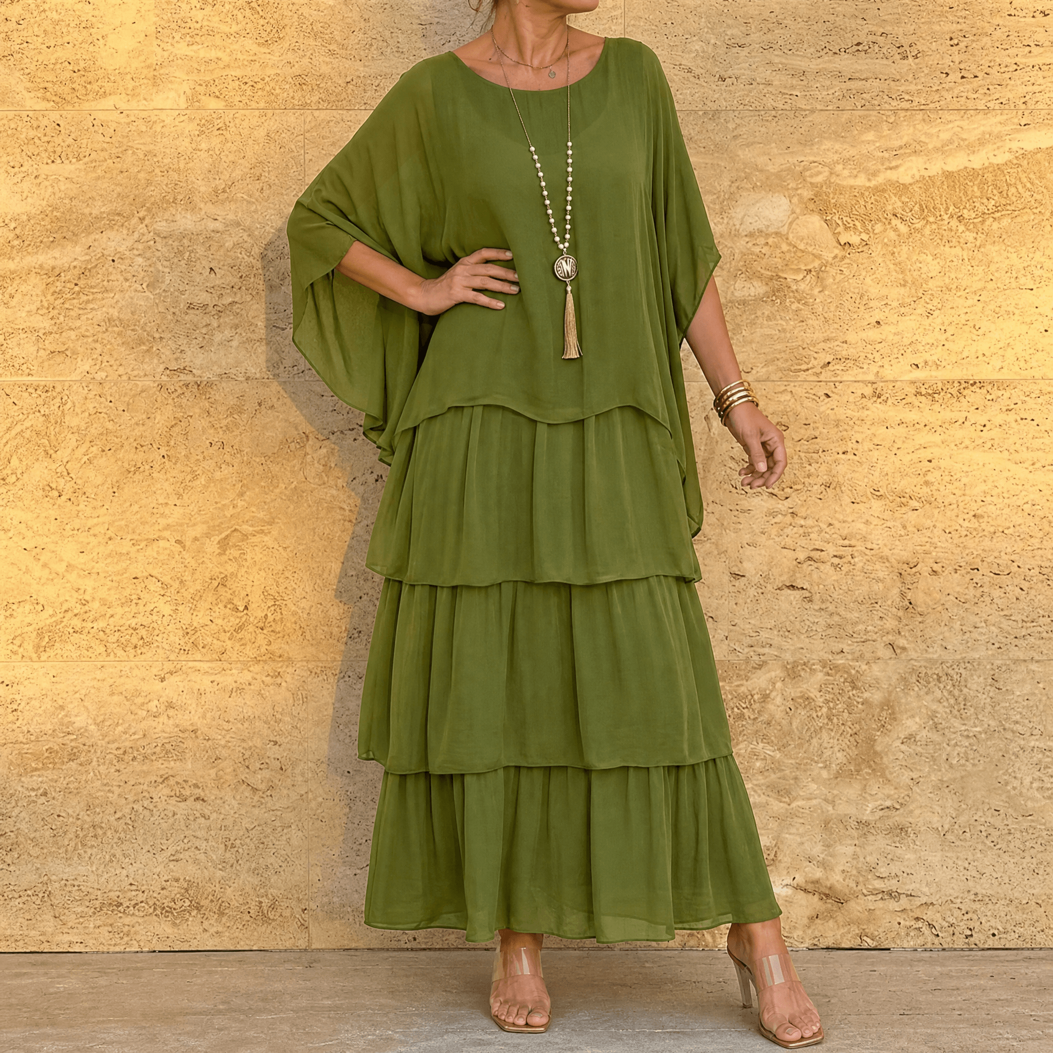Velara – Women's Flowing Tiered Chiffon Maxi Dress