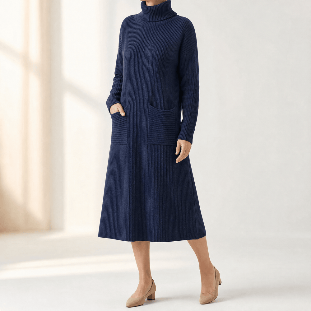 Velara – Women's Relaxed Turtleneck Sweater Dress with Pockets