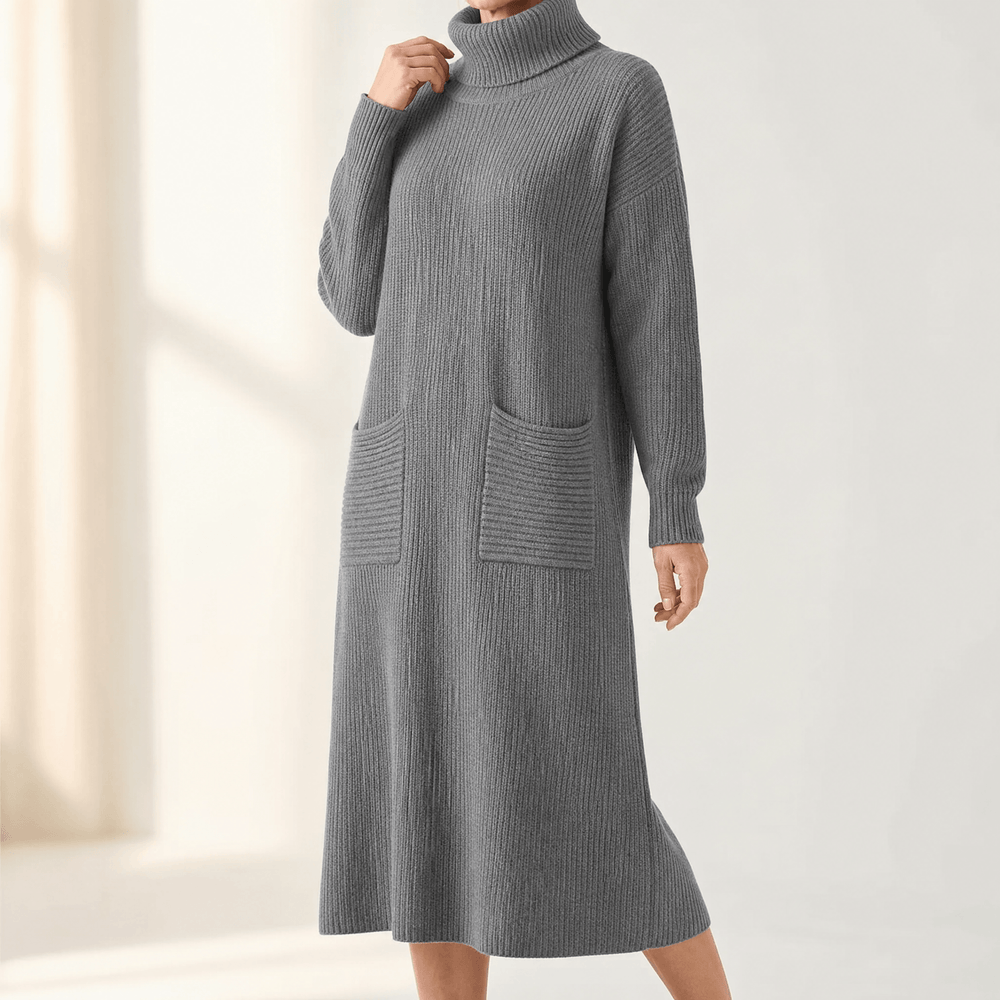 Velara – Women's Relaxed Turtleneck Sweater Dress with Pockets