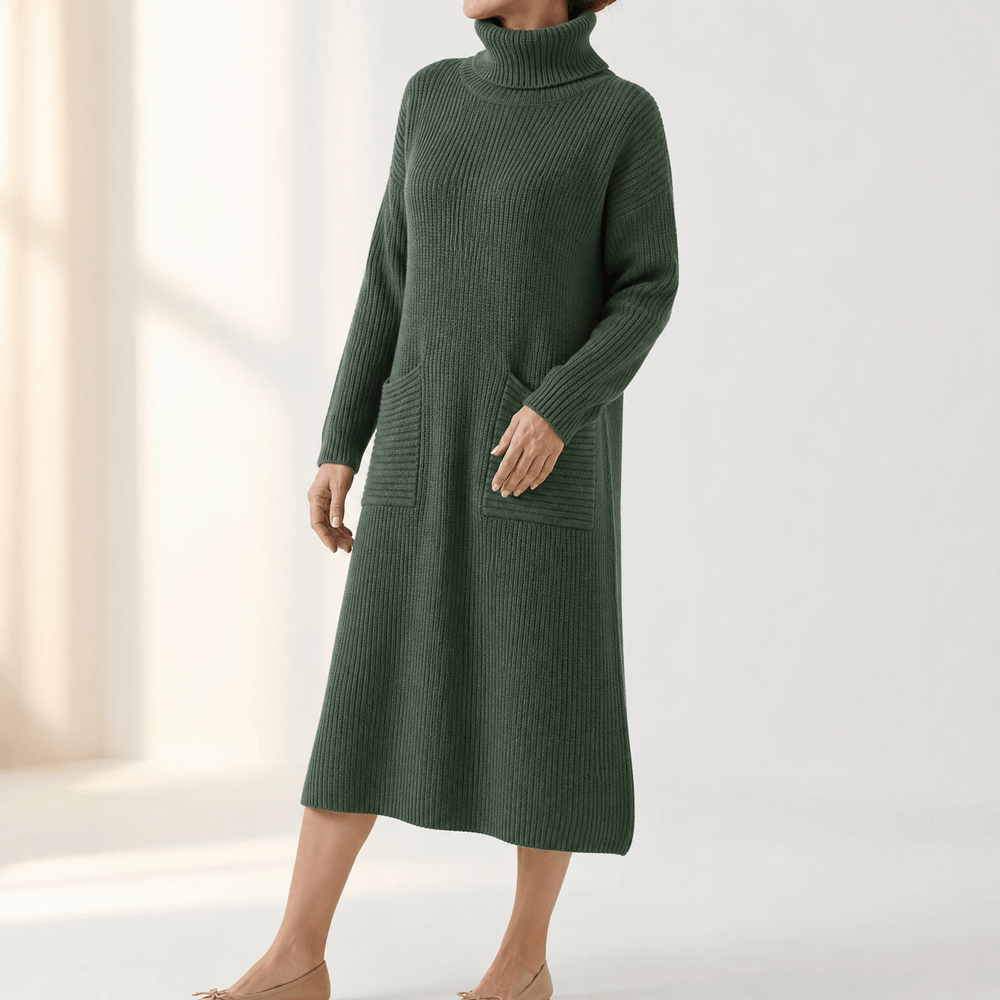 Velara – Women's Relaxed Turtleneck Sweater Dress with Pockets
