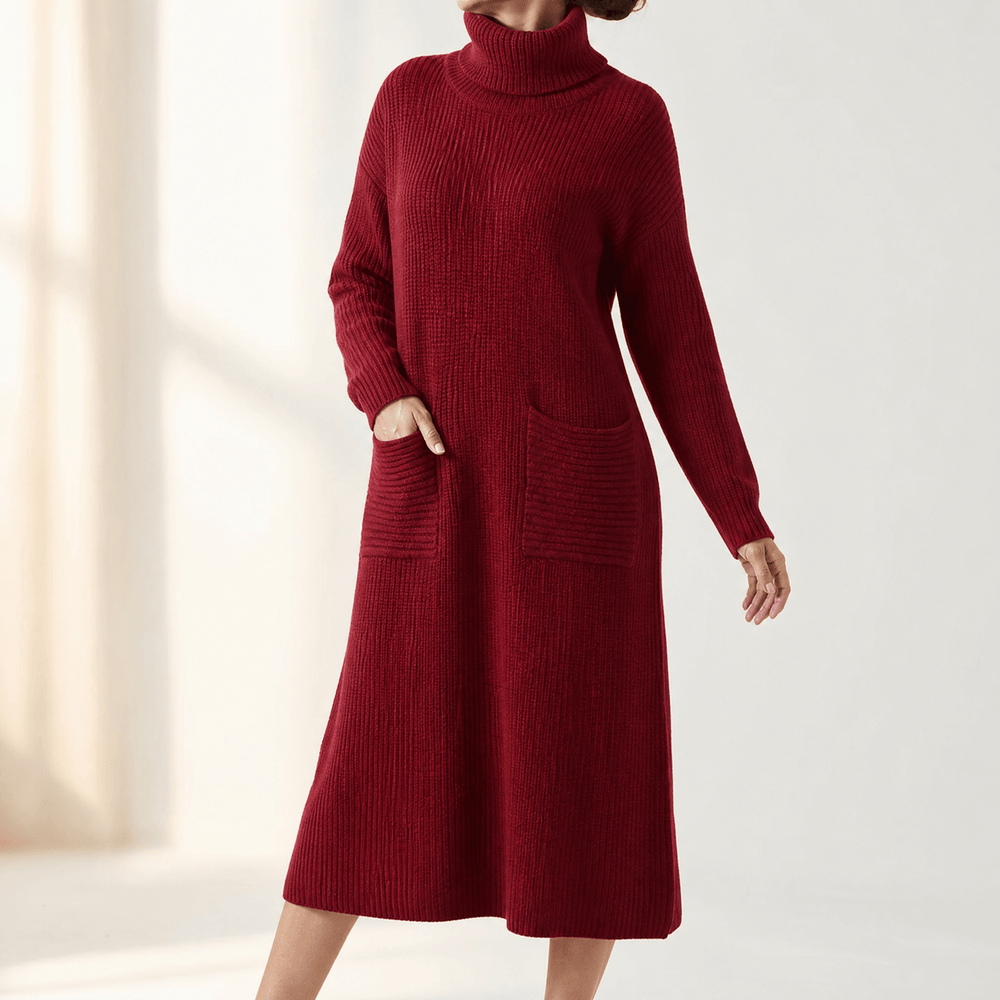 Velara – Women's Relaxed Turtleneck Sweater Dress with Pockets