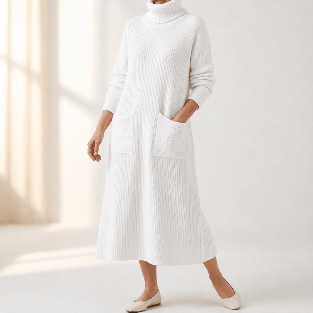 Velara – Women's Relaxed Turtleneck Sweater Dress with Pockets