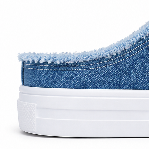 Vellora – Frayed Denim Slip-On Sneakers