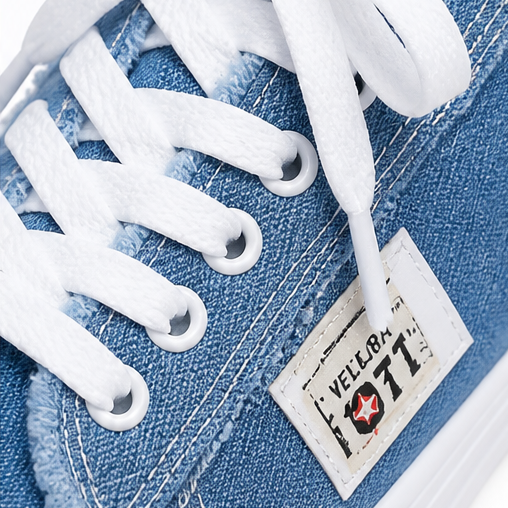 Vellora – Frayed Denim Slip-On Sneakers