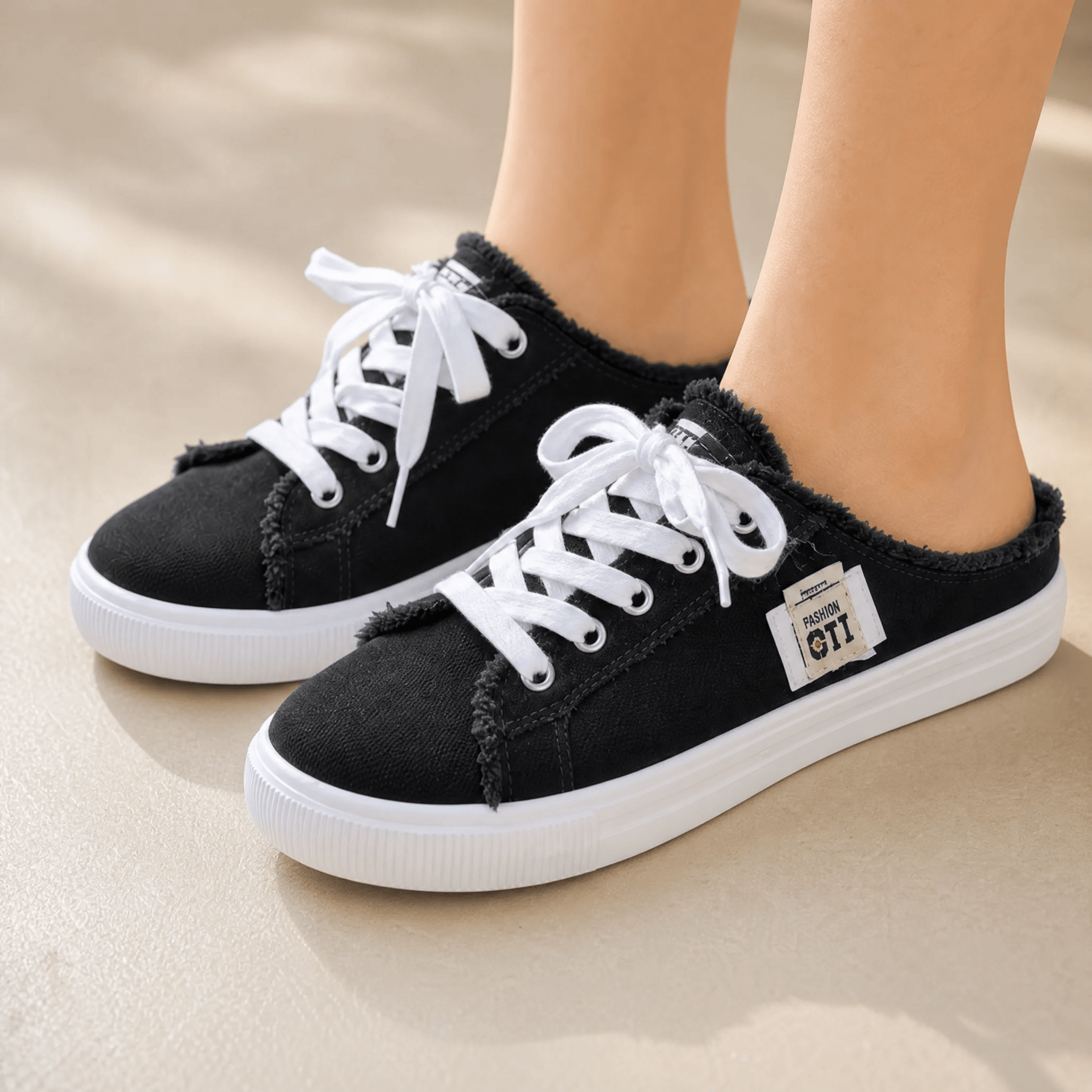 Vellora – Frayed Denim Slip-On Sneakers