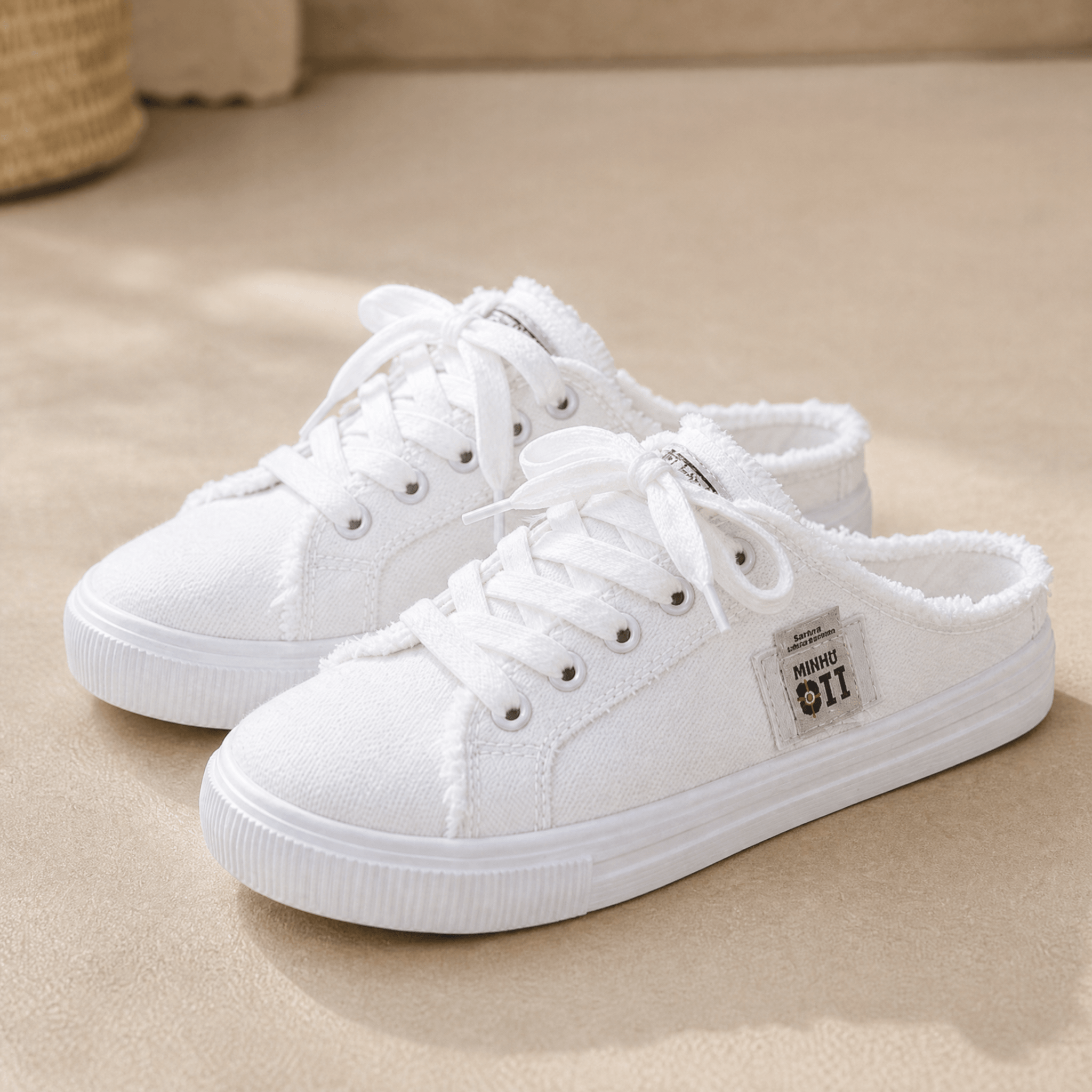 Vellora – Frayed Denim Slip-On Sneakers