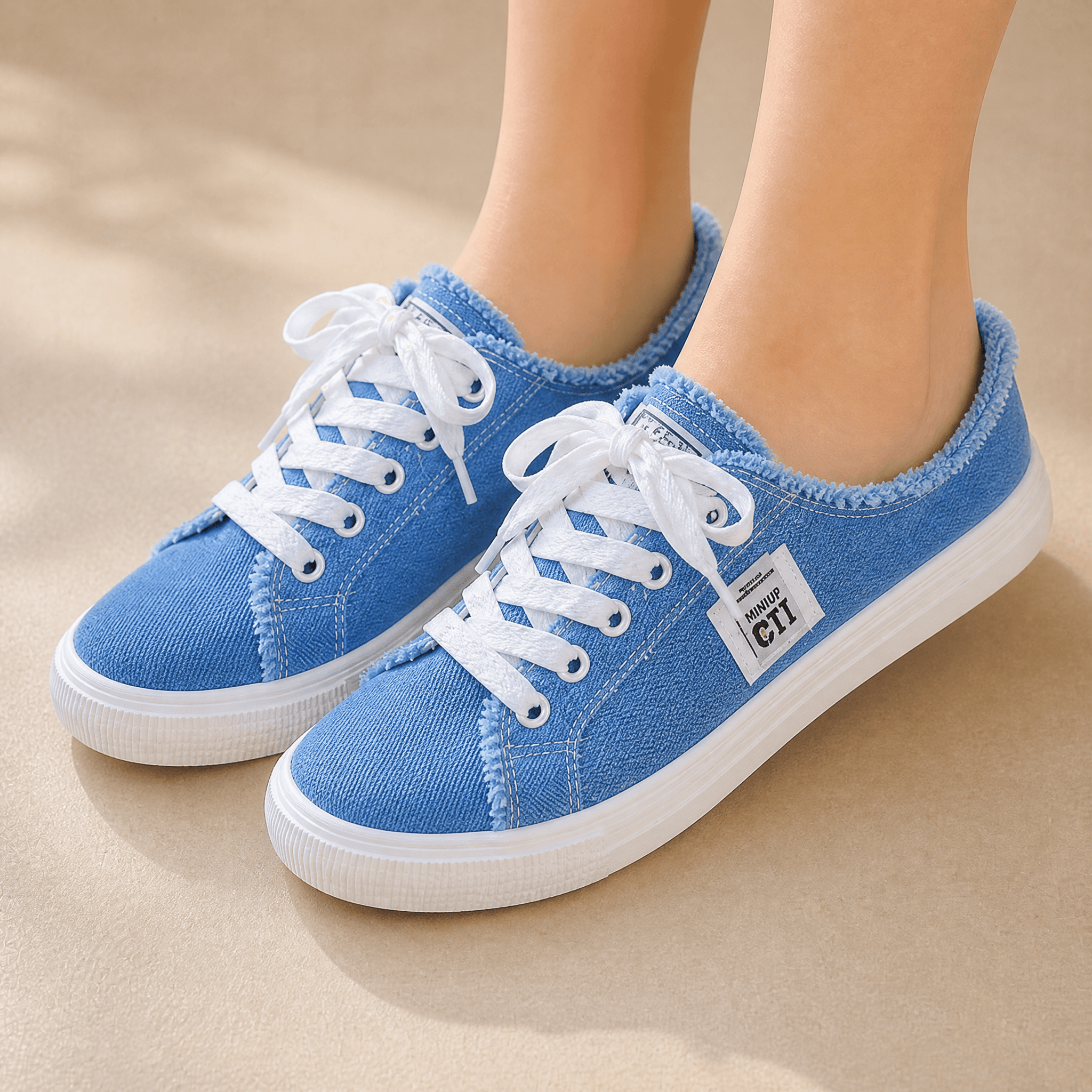 Vellora – Frayed Denim Slip-On Sneakers