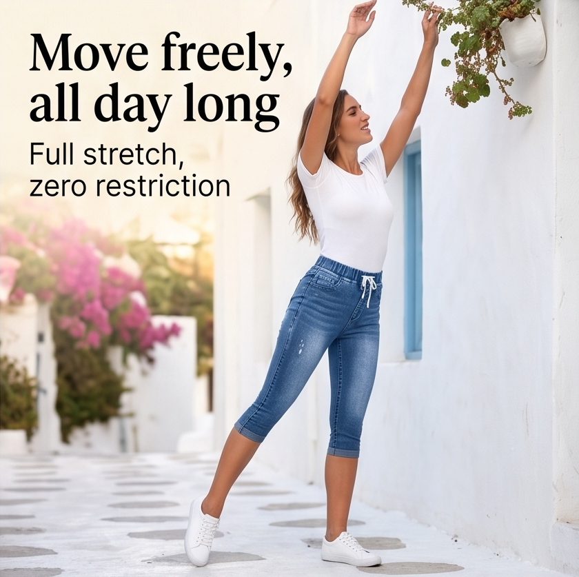 Vellora™ – High Waist Drawstring Denim Capris