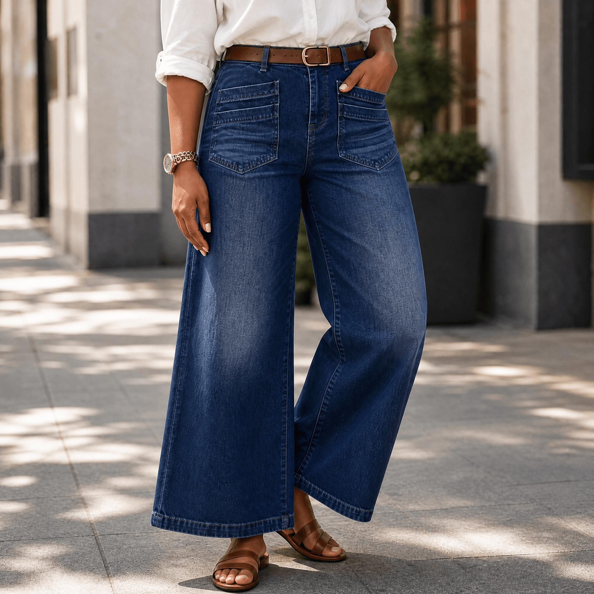 Vellora – Women's Patch-Pocket Wide-Leg Jeans