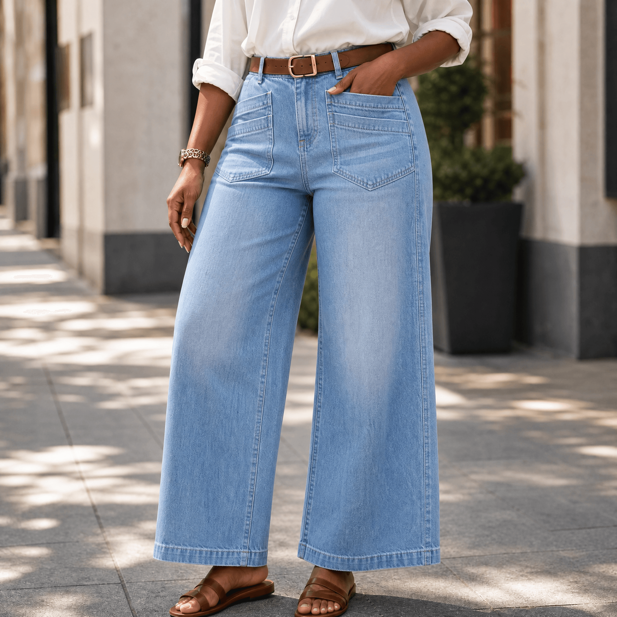 Vellora – Women's Patch-Pocket Wide-Leg Jeans