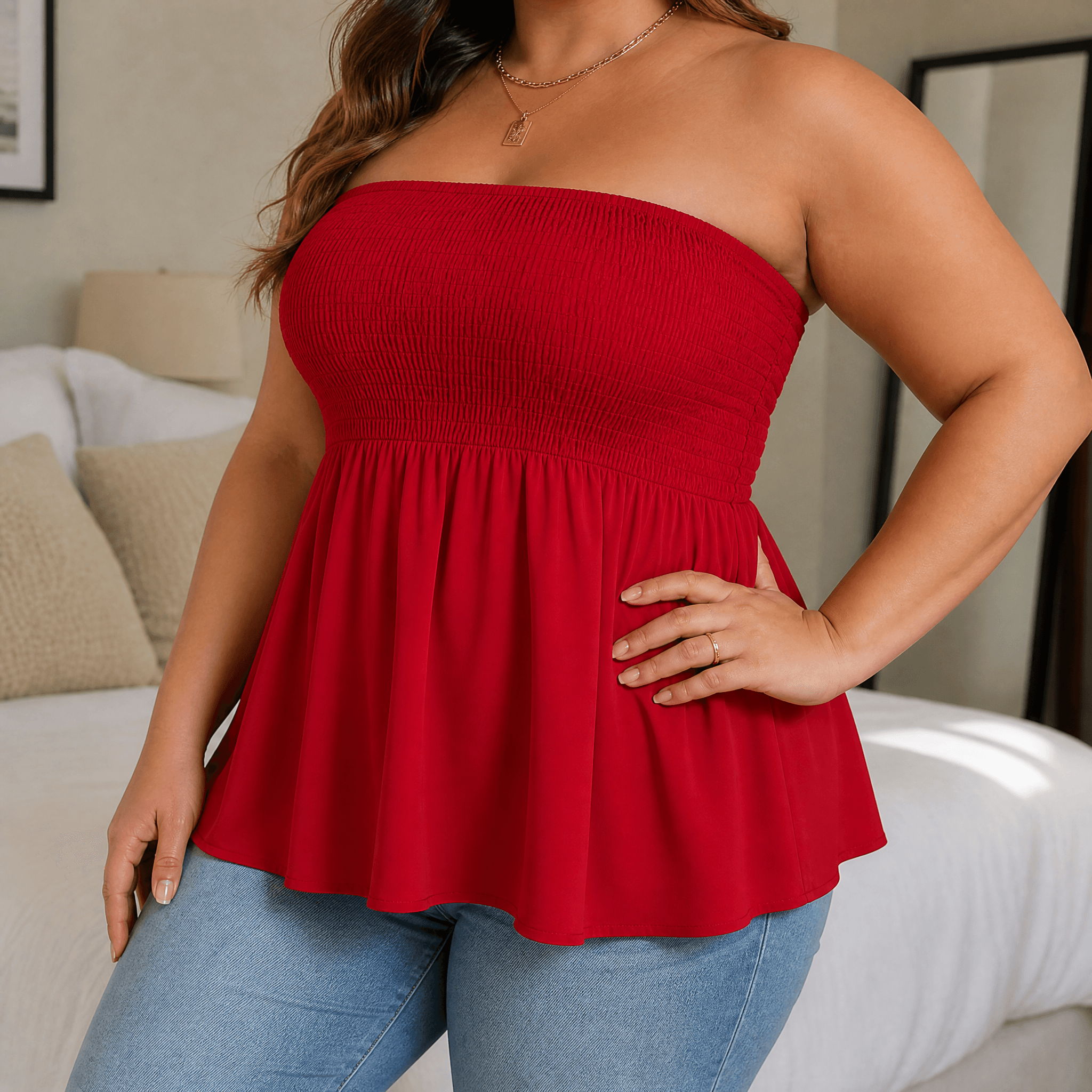 Vellora – Women's Strapless Smocked Babydoll Top