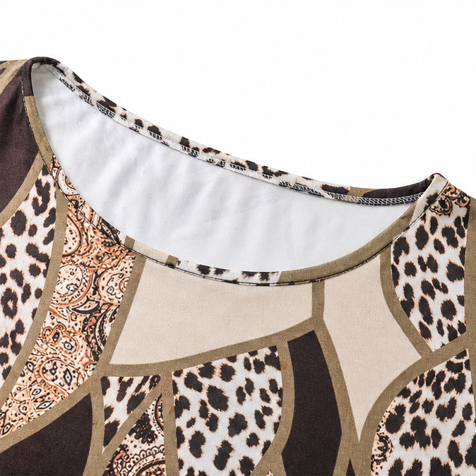 Velora – Asymmetric Hem Leopard Paisley Print Tunic Top