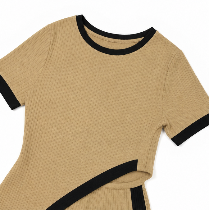 Velora – Asymmetric Ribbed Two-Piece Set with Flared Pants