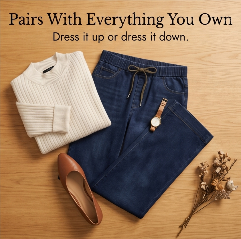 Velora – Drawstring Wide-Leg Comfort Jeans