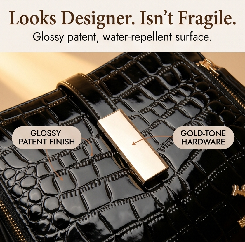 Velora™ – Glossy Croc Crossbody Handbag