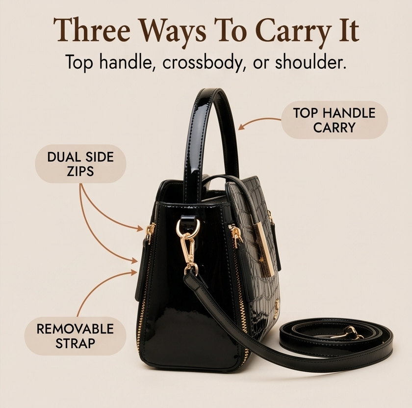 Velora™ – Glossy Croc Crossbody Handbag