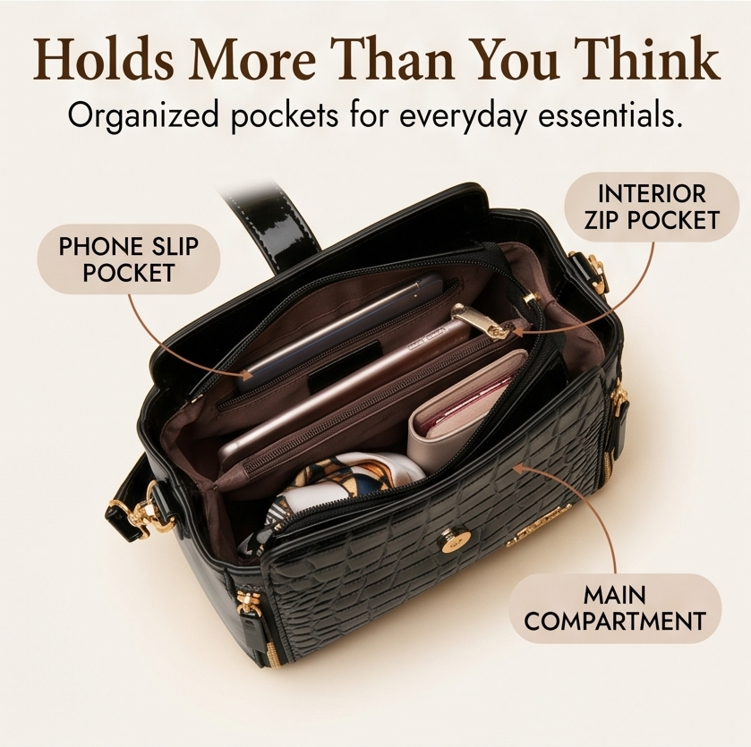 Velora™ – Glossy Croc Crossbody Handbag