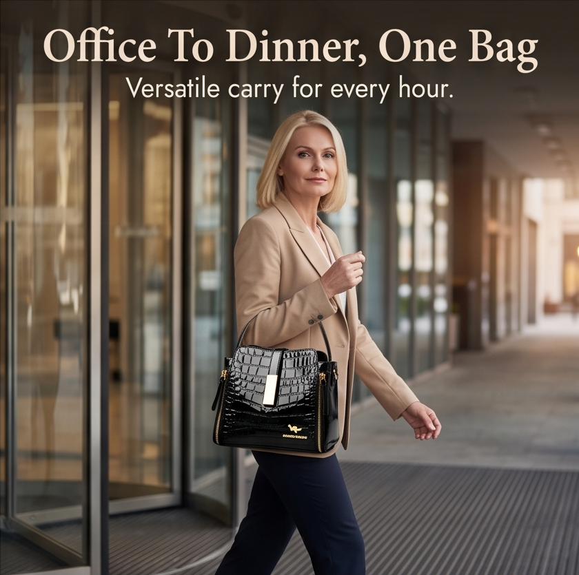 Velora™ – Glossy Croc Crossbody Handbag