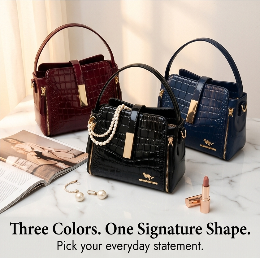 Velora™ – Glossy Croc Crossbody Handbag