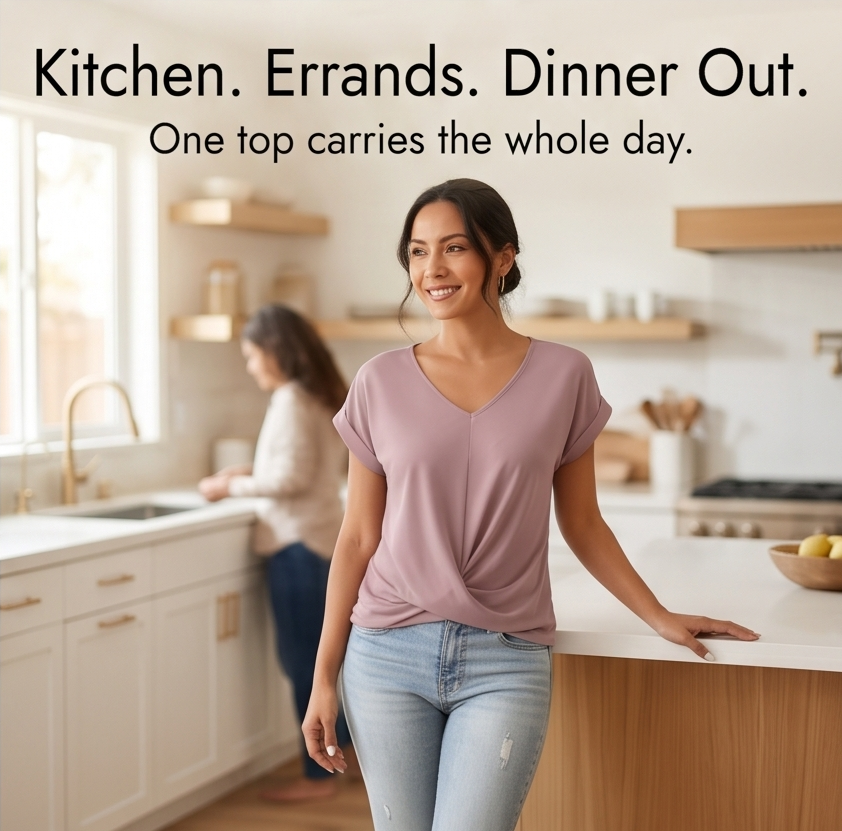 Veluna – Twist-Knot V-Neck Top for Effortless Everyday Style