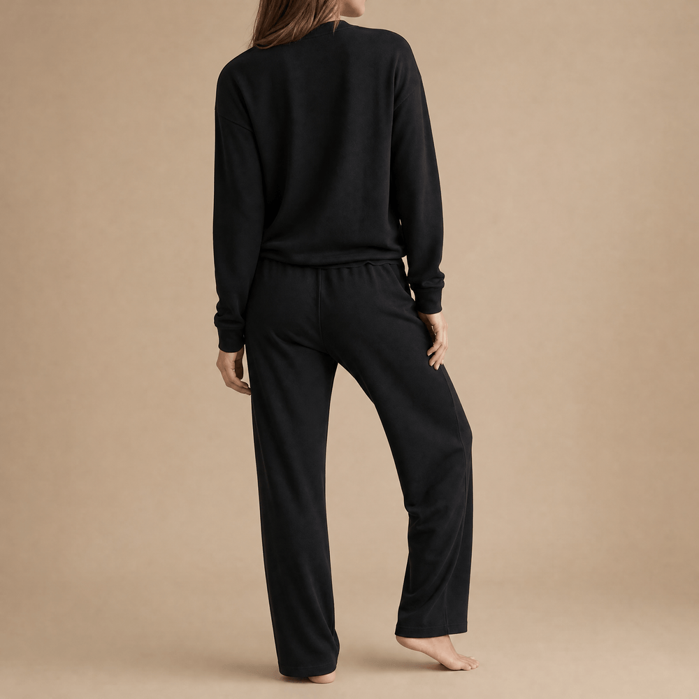 Veluna – Soft V-Neck Lounge Set with Wide Leg Pants