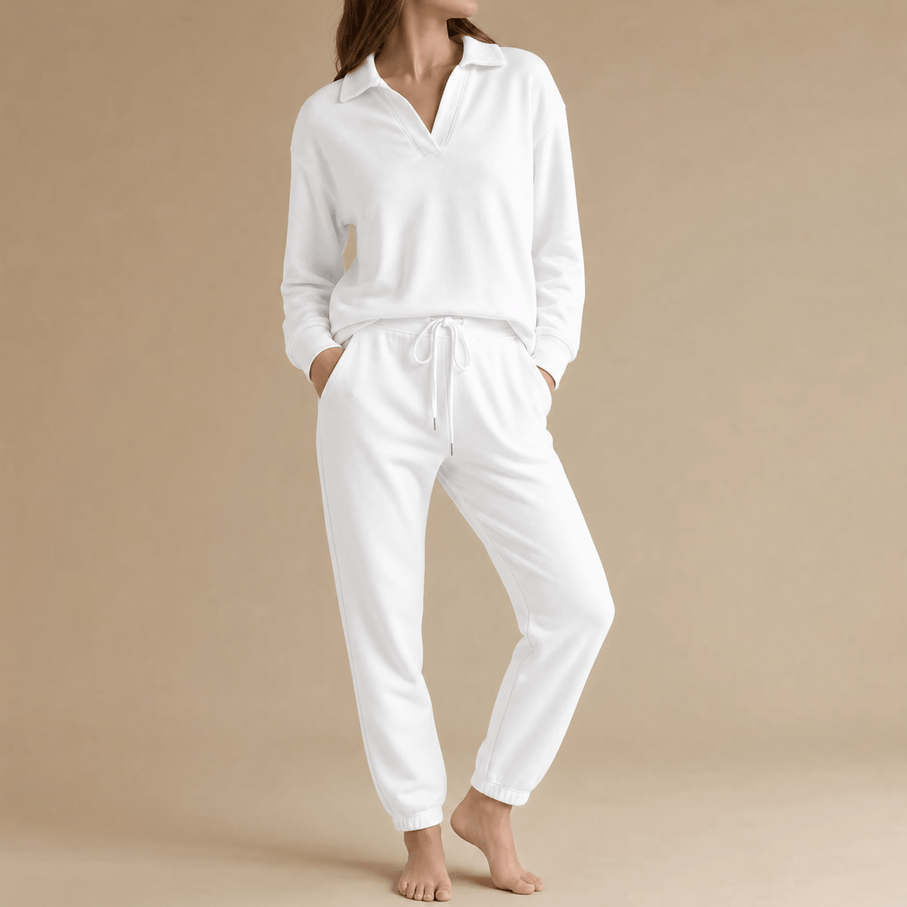 Veluna – Soft V-Neck Lounge Set with Wide Leg Pants